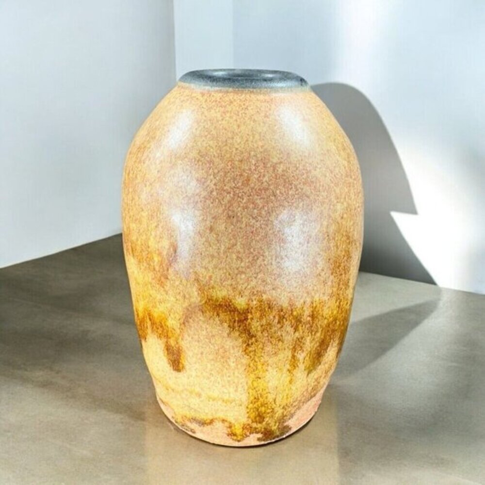 Vintage Hand Made Pottery Vase Vessel Brown Drip Glaze Artists Marked Vase VTG